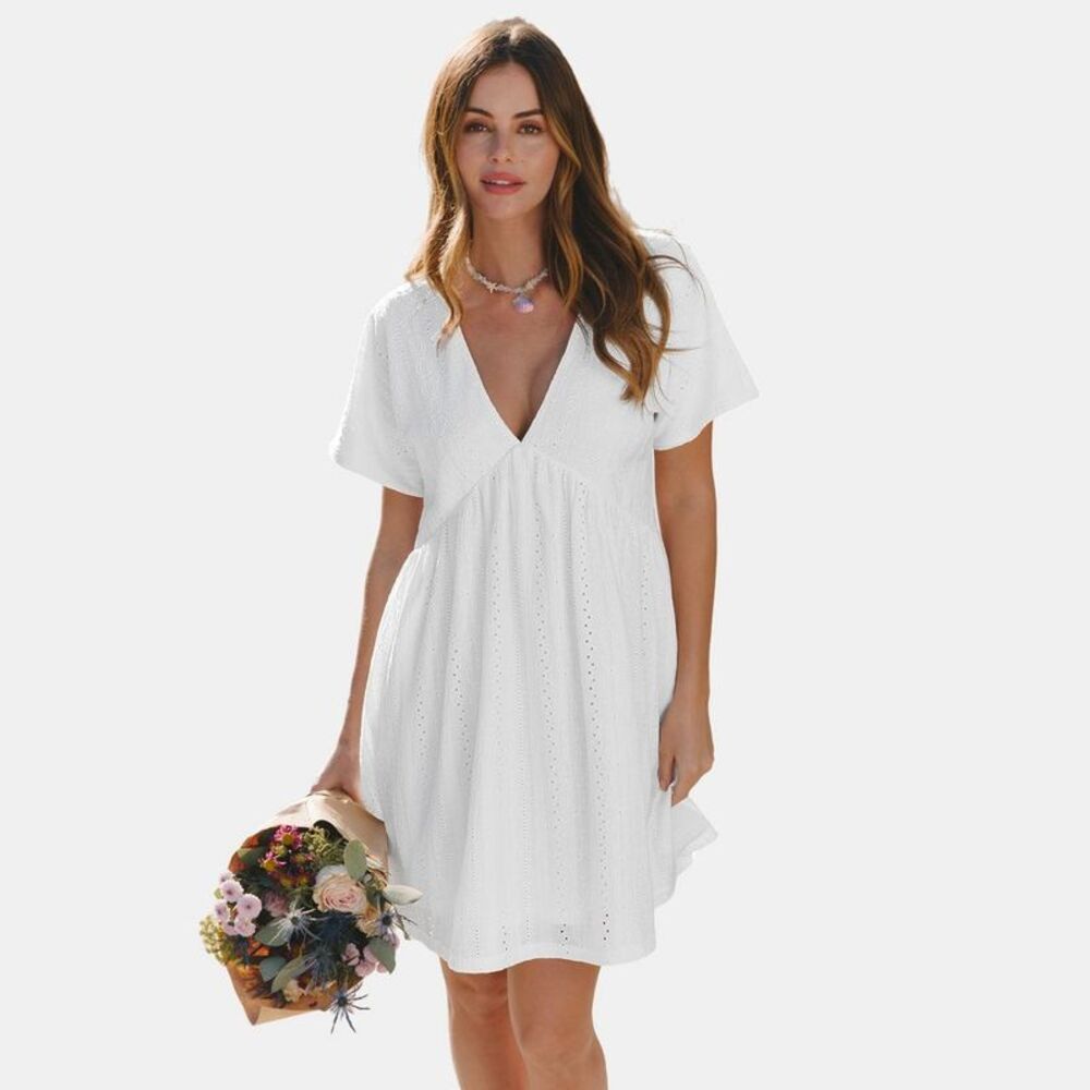Cupshe Women's Elegant Embroidered White Mini Dress-L-White